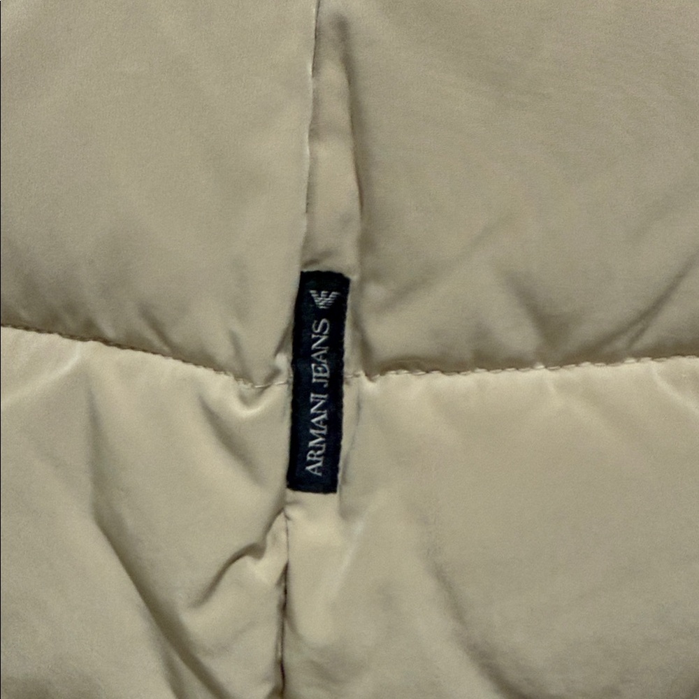 Armani Jeans Reversible Tan Quilted Puffer with Faux Fur Collar - Picture 6 of 8